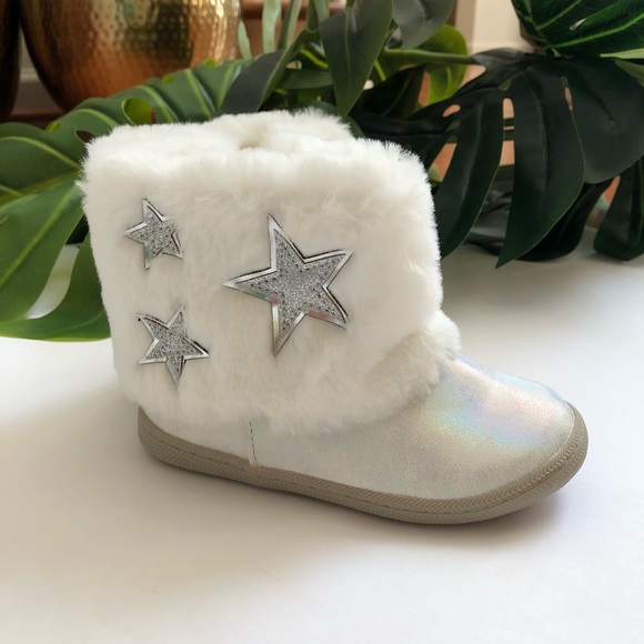 CAT /& JACK KERSTEN GIRLS SHOES TODDLER WHITE W STARS FAUX FUR FASHION BOOTS